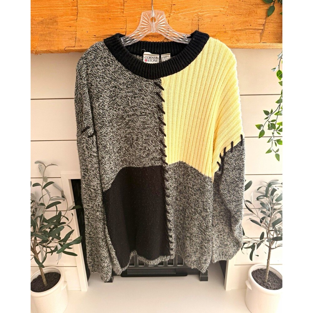 Vintage CornerStone Rib Knit Crewneck Colorblock Pullover Sweater Womens XL